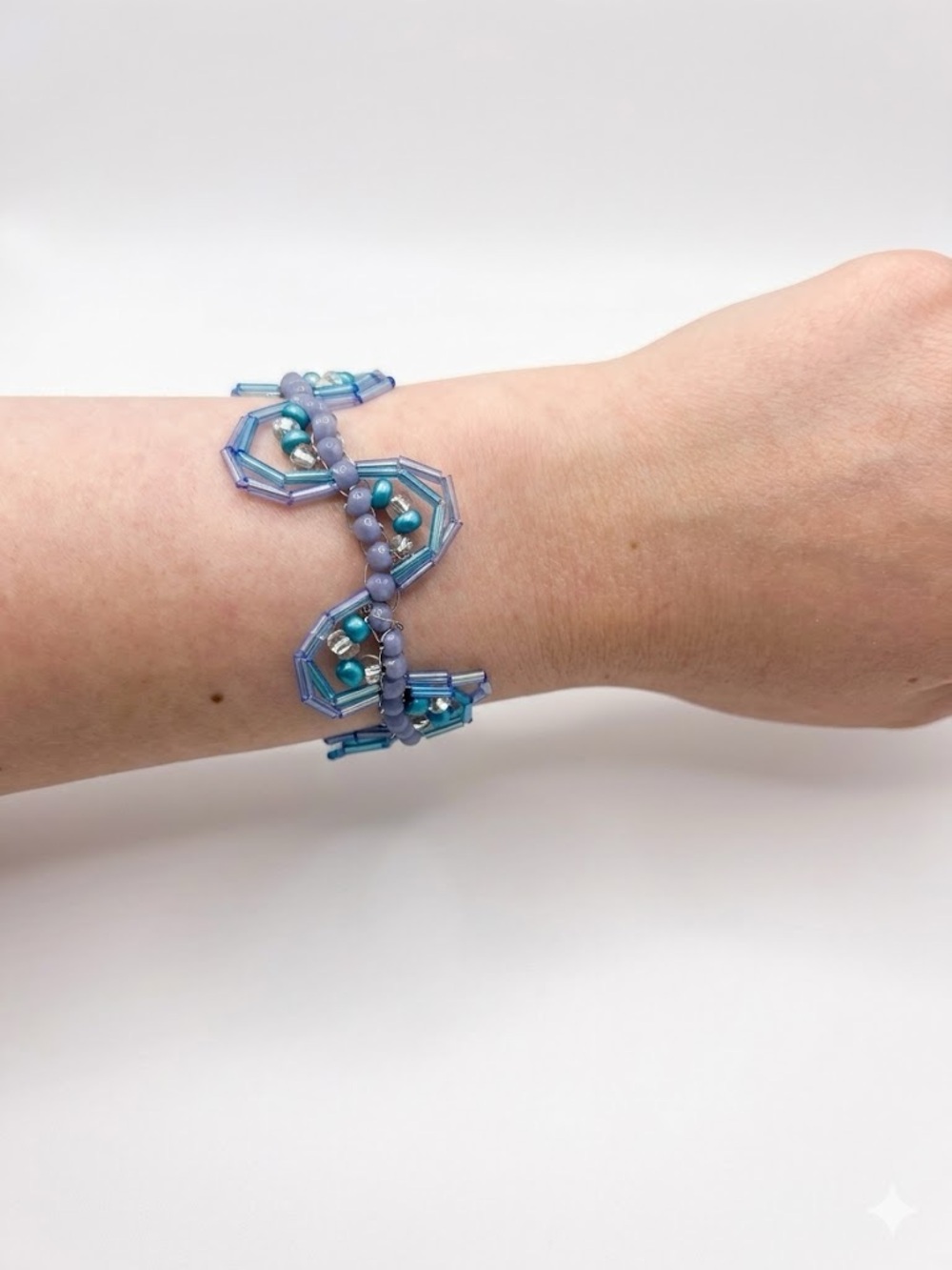 Handmade Beaded Blue Ocean Spiral Bracelet - Picture 2 of 8